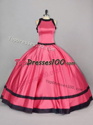 Customized Floor Length Red Quinceanera Dress Satin Sleeveless Ruching