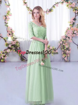 Suitable Half Sleeves Side Zipper Floor Length Lace and Belt Quinceanera Court of Honor Dress
