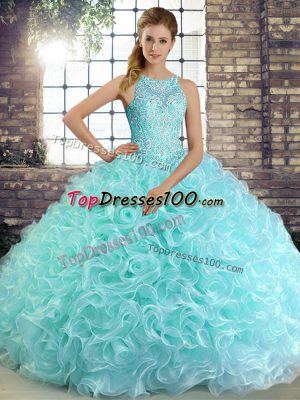 Extravagant Aqua Blue Lace Up Quinceanera Dresses Beading Sleeveless Floor Length