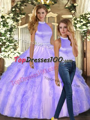 Ball Gowns Ball Gown Prom Dress Lavender Halter Top Tulle Sleeveless Floor Length Backless