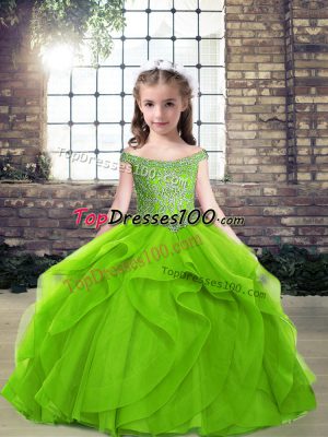 Fantastic Ball Gowns Off The Shoulder Sleeveless Tulle Floor Length Side Zipper Beading and Ruffles Pageant Dress