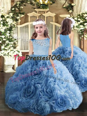 Blue Bateau Neckline Beading Pageant Dress for Girls Sleeveless Zipper