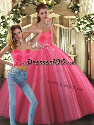 Exceptional Coral Red Sleeveless Tulle Lace Up Vestidos de Quinceanera for Sweet 16 and Quinceanera