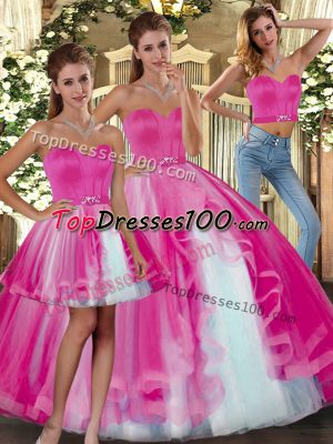 Sweetheart Sleeveless Tulle Sweet 16 Dress Beading Lace Up