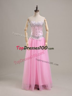 Fine Pink Lace Up Homecoming Dress Beading Sleeveless