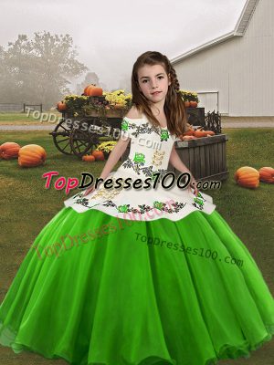 Modern Floor Length Green Glitz Pageant Dress Organza Sleeveless Embroidery