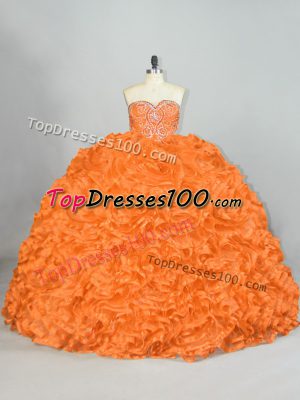 Fabulous Orange Organza Lace Up Sweetheart Sleeveless 15th Birthday Dress Beading and Ruffles