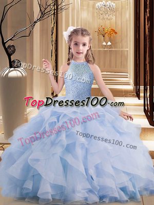 Tulle Sleeveless Pageant Dresses Brush Train and Beading