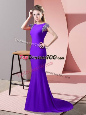 Fantastic Lavender Short Sleeves Brush Train Beading Going Out Dresses