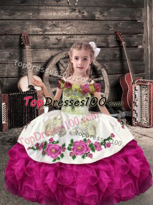 Sweet Organza Sleeveless Floor Length Little Girls Pageant Gowns and Beading and Embroidery and Ruffles