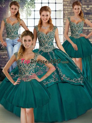 Tulle Sleeveless Floor Length Vestidos de Quinceanera and Beading and Embroidery