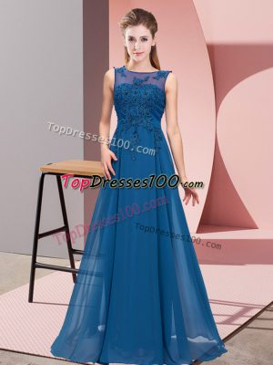 Blue Scoop Zipper Beading and Appliques Bridesmaid Dress Sleeveless