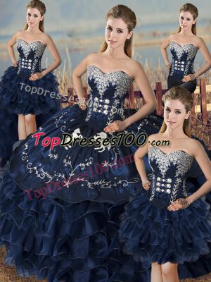 Lovely Floor Length Ball Gowns Sleeveless Navy Blue Sweet 16 Quinceanera Dress Lace Up