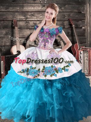Organza Sleeveless Floor Length Quinceanera Dresses and Embroidery and Ruffles