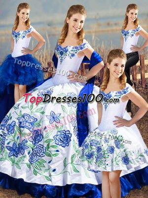 Shining Blue And White Sleeveless Satin Lace Up Sweet 16 Dress for Sweet 16 and Quinceanera