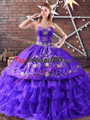 Eye-catching Sweetheart Sleeveless Satin and Organza Quinceanera Dress Embroidery and Ruffled Layers Lace Up