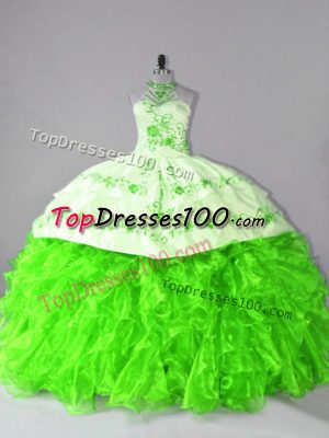 Sleeveless Organza Court Train Lace Up 15 Quinceanera Dress in with Embroidery and Ruffles