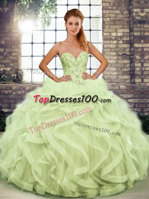Floor Length Yellow Green Quinceanera Dress Sweetheart Sleeveless Lace Up
