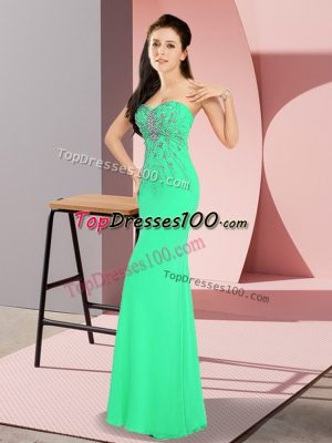 Exceptional Turquoise Column/Sheath Beading Prom Party Dress Zipper Chiffon Sleeveless Floor Length