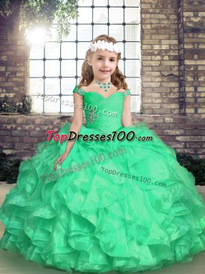 Embroidery and Ruffles and Ruching Little Girls Pageant Dress Wholesale Turquoise Lace Up Sleeveless Floor Length