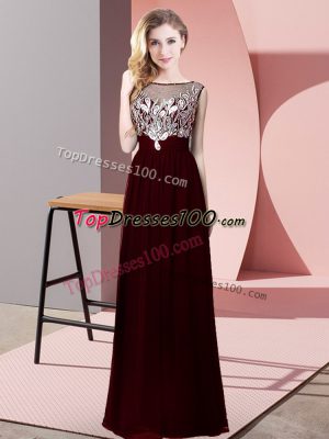 Glittering Empire Prom Dress Burgundy Scoop Chiffon Sleeveless Floor Length Backless