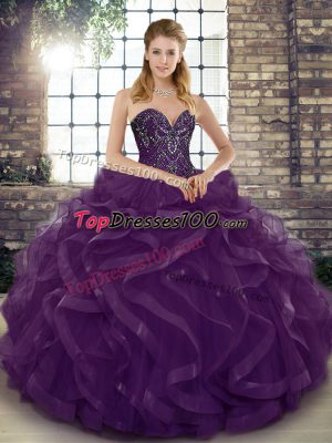 Flirting Ball Gowns Quinceanera Dresses Dark Purple Sweetheart Tulle Sleeveless Floor Length Lace Up