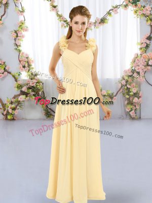 Cute Straps Sleeveless Chiffon Wedding Guest Dresses Hand Made Flower Lace Up