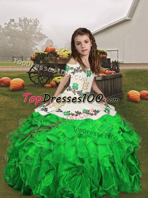 Straps Sleeveless Lace Up Little Girls Pageant Dress Wholesale Green Organza