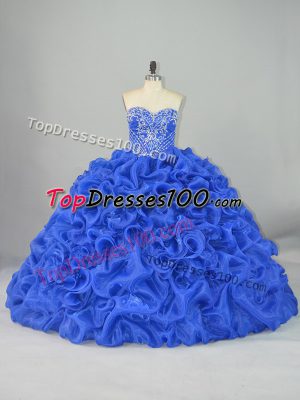 Blue Sweetheart Lace Up Beading and Pick Ups Vestidos de Quinceanera Brush Train Sleeveless