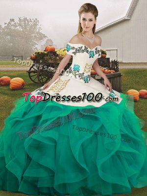 Off The Shoulder Sleeveless Lace Up Vestidos de Quinceanera Turquoise Tulle