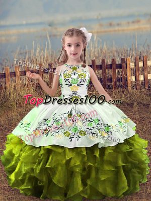 Sleeveless Lace Up Floor Length Embroidery and Ruffles Custom Made Pageant Dress