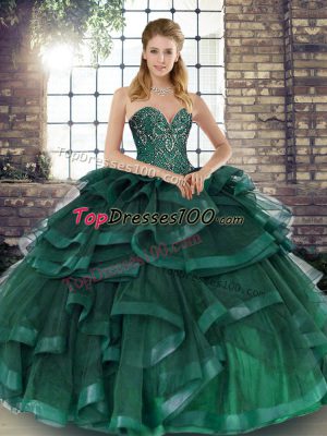 Ball Gowns Quinceanera Dresses Peacock Green Sweetheart Tulle Sleeveless Floor Length Lace Up