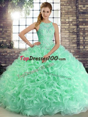 Apple Green Sleeveless Beading Floor Length Sweet 16 Dress