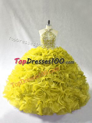 Lace Up 15 Quinceanera Dress Olive Green for Sweet 16 and Quinceanera with Beading and Ruffles Brush Train