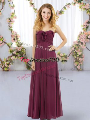 Ruffles Wedding Party Dress Burgundy Lace Up Sleeveless Floor Length