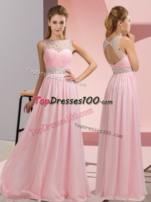 Fantastic Beading Prom Evening Gown Baby Pink Backless Sleeveless Floor Length