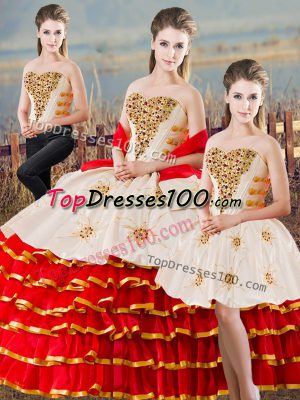 White And Red Sleeveless Organza Lace Up Quince Ball Gowns for Sweet 16 and Quinceanera