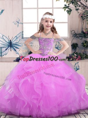 Lilac Tulle Lace Up Pageant Dress Toddler Sleeveless Floor Length Beading