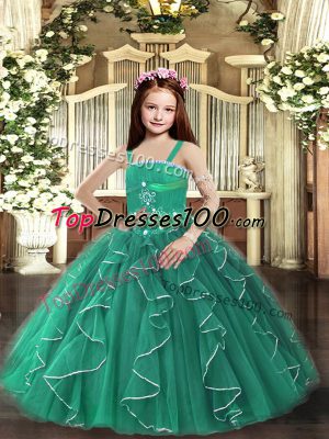 Cheap Straps Sleeveless Tulle Little Girls Pageant Dress Beading and Ruffles Lace Up