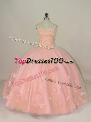 Fabulous Sweetheart Sleeveless Lace Up Vestidos de Quinceanera Pink Tulle