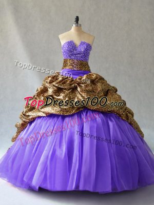 Lavender V-neck Neckline Beading and Pick Ups Vestidos de Quinceanera Sleeveless Lace Up