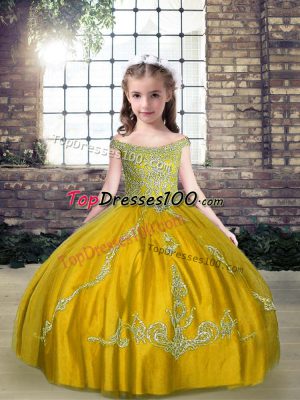 Superior Olive Green Off The Shoulder Neckline Beading Winning Pageant Gowns Sleeveless Lace Up