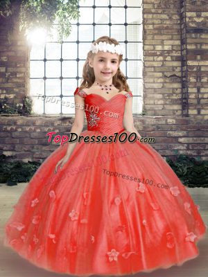 Ball Gowns Sleeveless Coral Red Little Girls Pageant Dress Lace Up
