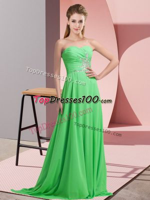 Chiffon Sleeveless Floor Length Homecoming Dress and Beading and Ruching