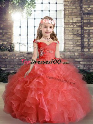 Cheap Sleeveless Lace Up Floor Length Beading Child Pageant Dress