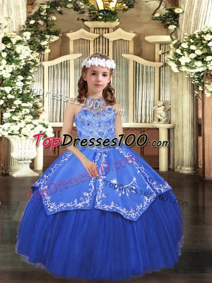 Sweet Sleeveless Lace Up Floor Length Beading and Appliques Kids Pageant Dress