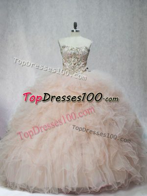Dazzling Sweetheart Sleeveless Tulle Quinceanera Dresses Beading and Ruffles Lace Up