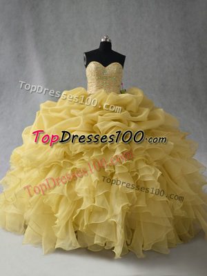 Simple Sweetheart Sleeveless Organza 15th Birthday Dress Beading and Ruffles Lace Up