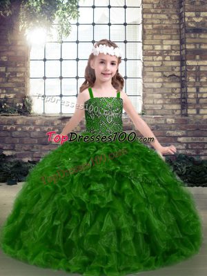 Custom Fit Green Lace Up Glitz Pageant Dress Beading Sleeveless Floor Length