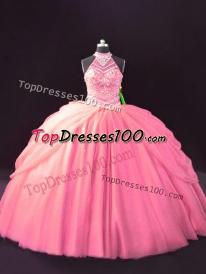 Pink Quince Ball Gowns Tulle Sleeveless Beading and Pick Ups